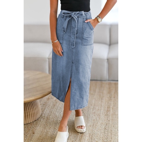 Belted Denim Skirt - Picture 1 of 4